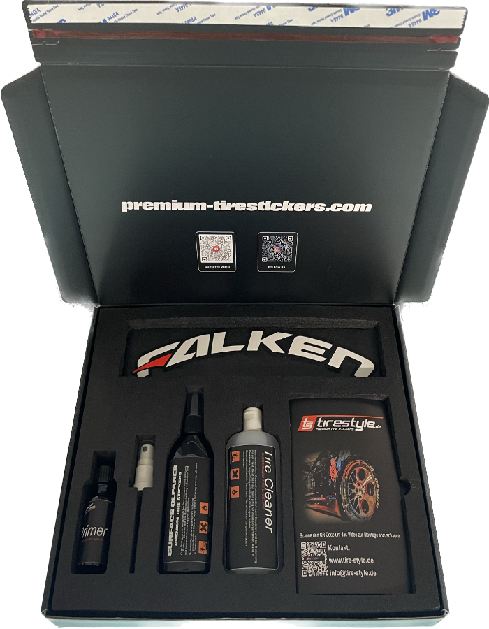 Falken Reifensticker - selbstklebend - Höhe 20mm Inkl. Primer und Tire Clenaer-Version 2025